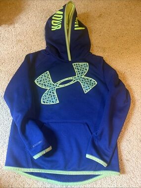 Under Armour Boys' Royal Blue Hoodie with Neon Green Logo